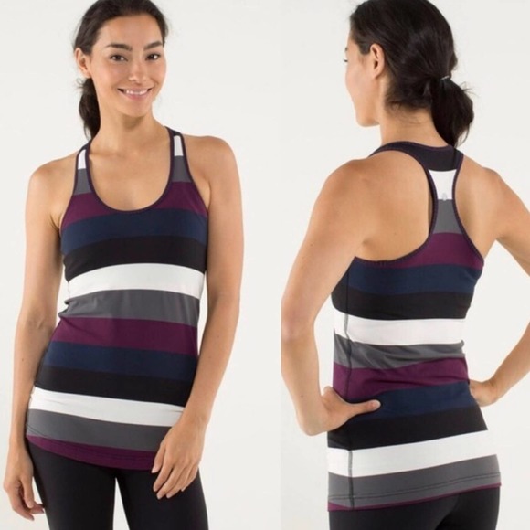 lululemon athletica Tops - Lululemon Cool Racerback Pow Stripe Angel Wing / Hyper Stripe Plum Size 6